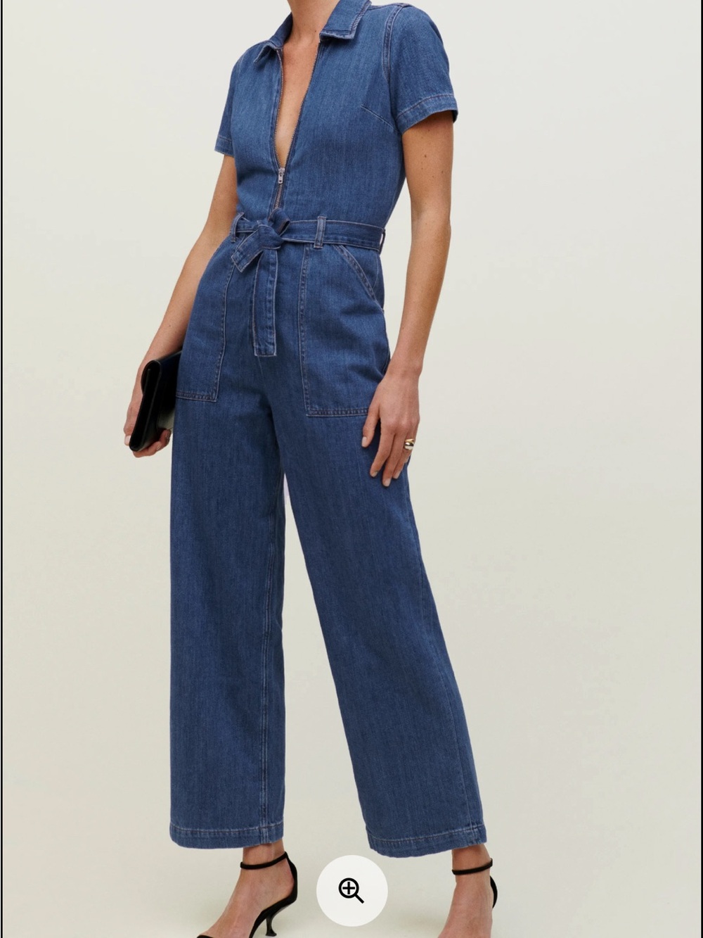 Reformation Indigo Denim Short-Sleeve Zip Jumpsuit